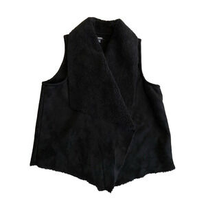 Chaps Vest Womens XL Extra-Large Black Faux Suede w Faux Sherpa Lined Vest